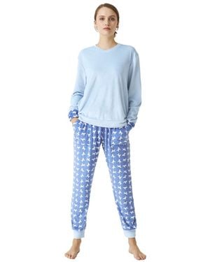 J And J Brothers Long Sleeve V-Neck Pyjamas Jjbdp0801 - Blue