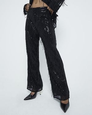 River Island Fringe Trousers Petite Sequin Tailored - Blue