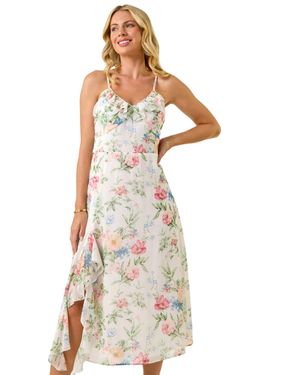 Roman Petite Floral Frill Midi Dress - White