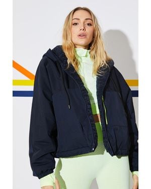 Jayley Faux Shearling Reversible Hoodie Bomber Jacket - Blue