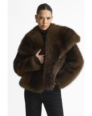 Gini London Coffee Ombre Lapel Faux Fur Jacket - Black