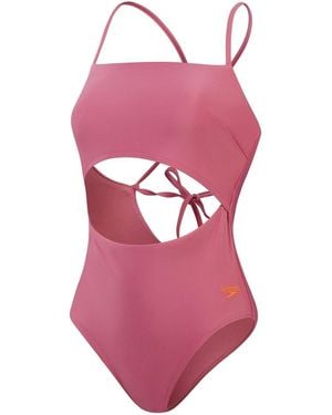 Speedo Cut-Out One-Piece Swimsuit With Tie Closure - Pink
