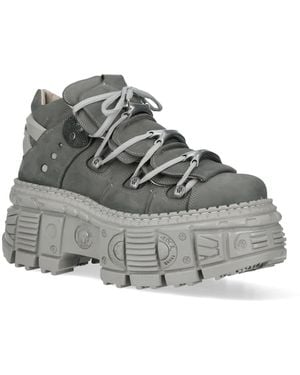 New Rock M-106Wall-C63 Leather Urban Gothic Ankle Boots - Grey