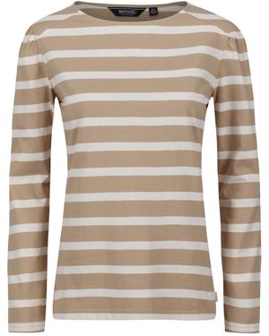 Regatta Ladies Federica Stripe Long-Sleeved T-Shirt (Barleycorn/Light Vanilla) - Brown