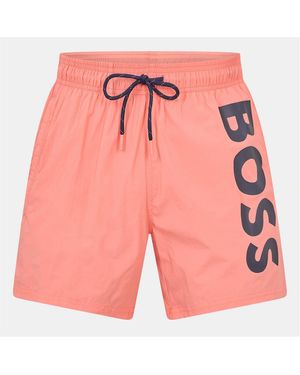 BOSS Octopus Swim Shorts With Bold Branding - Orange