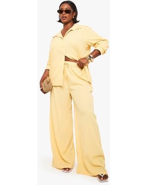 Boohoo Plus Textured Crinkle Wide Leg Trouser - Metallic