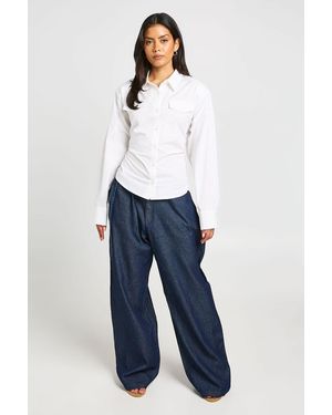 Boohoo Cinched Tie Back Fitted Shirt - Blue