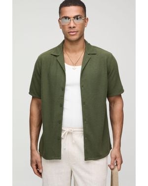 BoohooMAN Regular Fit Honeycomb Waffle Revere Shirt - Green