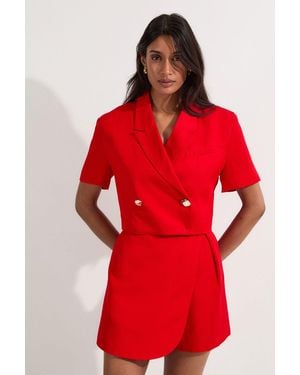 Karen Millen Viscose Linen Tailored Crop Short Sleeve Blazer