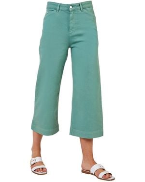 Roman Wide Leg Stretch Denim Culottes - Green