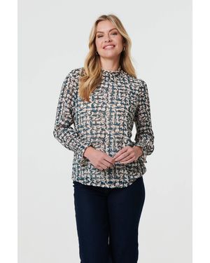 Izabel London Printed Long Sleeve High Neck Top - Green