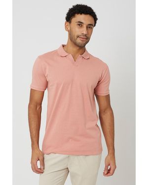 Brave Soul Dusty Cotton Open Collar Polo Shirt - Pink