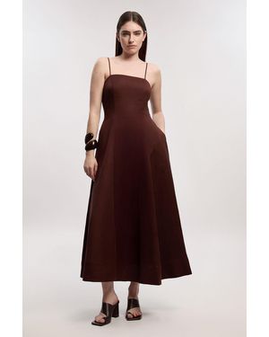 Karen Millen Petite Linen Woven Maxi Prom Dress - Red