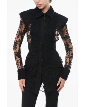 Balmain Kanten Shirt Met Schoudervullingen In Zwart