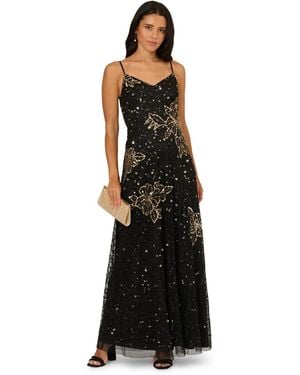 Adrianna Papell Bead Mesh Flower Dress - Black