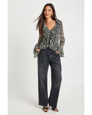 Boohoo Zebra Chiffon Ruffle Blouse - Multicolour