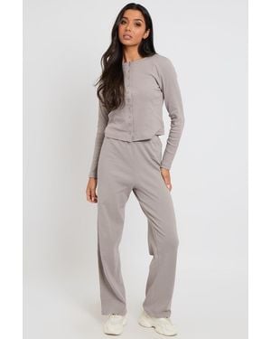 Urban Bliss Ribbed Wide Leg Trouser - Grey