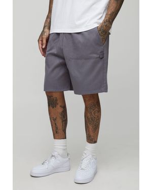 BoohooMAN Tall Elasticated Waist Relaxed Fit Carpenter Shorts - Grey