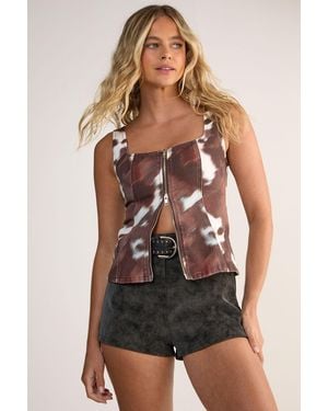 Nasty Gal Denim Cow Zip Through Corset - Brown