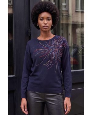 Roman Embellished Crew Neck Jumper - Blue