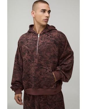 BoohooMAN Oversized Batwing Camo Quarter Zip Through Hoodie - Brown