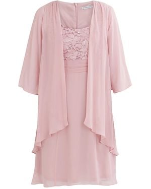 Gina Bacconi Aribelle Short Empire Waist Jacket Dress With Tie Detail And Lace Bodice - Pink