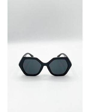 SVNX Oversized Rounded Angular Sunglasses - Blue