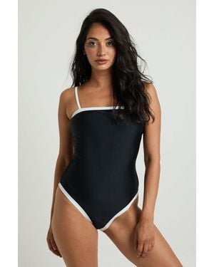 Boohoo Tummy Control Contrast Square Neck Swimsuit - Black