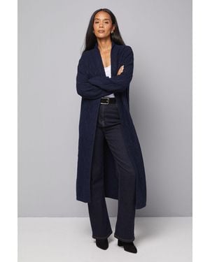 Wallis Longline Maxi Cable Cardigan - Blue