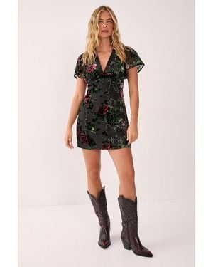 Nasty Gal Floral Devore Lace Trim Cut Out Mini Dress - Black