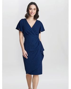 Gina Bacconi Glenda Metallic Midi Dress With Embellishment - Blue