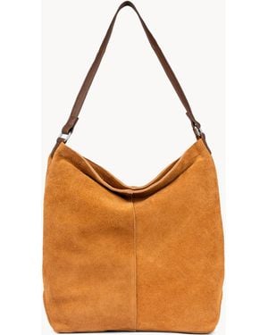 Assots London 'Tina' Suede Real Leather Unlined Slouchy Shopper Tote Bag - Brown