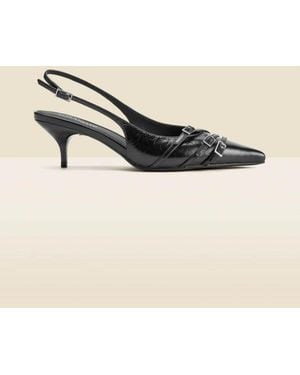 Sosandar Leather Buckle Detail Kitten Heel Slingbacks - Natural