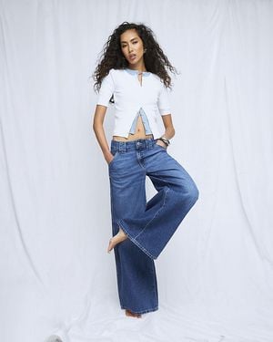 River Island Wide Leg Jeans Low Rise Palazzo Cotton - Blue