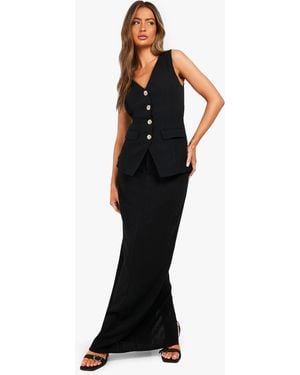 Boohoo Linen Look Column Fitted Maxi Skirt - Black