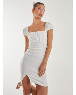 Pink Vanilla Tie Back Puff Sleeve Mini Dress - White