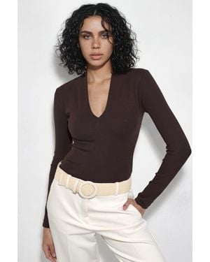 Busem Slim Fit V-Neck Long Sleeve Blouse - Black