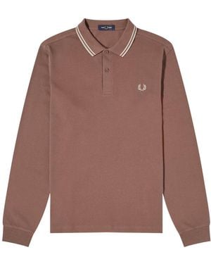 Fred Perry Long Sleeve Brick Polo Shirt Cotton - Brown