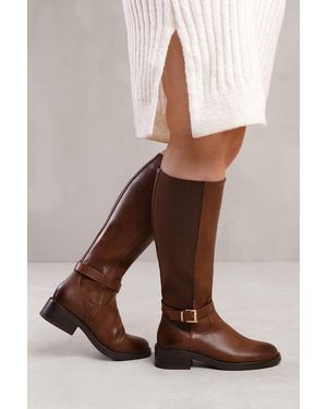 Where's That From Wheres 'Bode' Stretch Wide Calf Knee High Boots With Buckle Detail - Brown