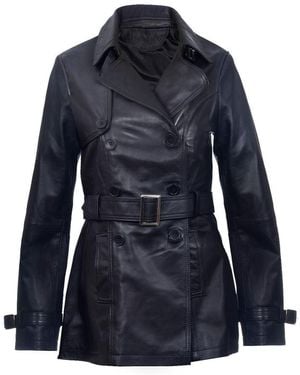 Infinity Leather Mid Length Trench Coat -Oakham - Blue