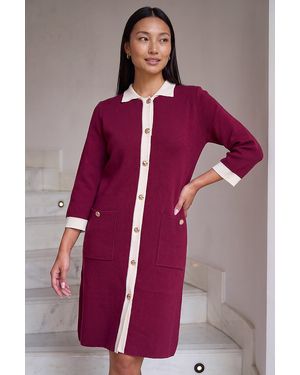 Roman Contrast Collar Knitted Dress - Red