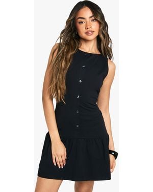 Boohoo Button Front Dropped Waist Mini Dress - Black