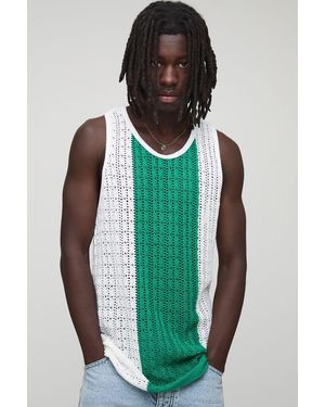 BoohooMAN Drop Armhole Stripe Open Stitch Knitted Tank - Green