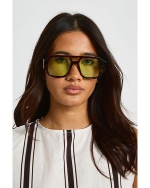 Boohoo Chunky Framed Coloured Lens Aviator Sunglasses - Black