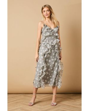 Oasis Ruffle Front V Neck Strappy Midi Dress - Natural