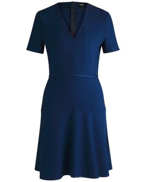 BOSS Dirosa V-Neck Short Sleeve Knee Length Dress - Blue