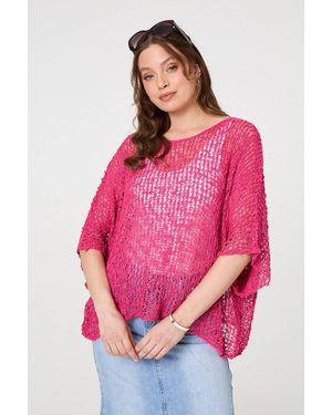 Izabel London Crochet Knit Texture Batwing Sleeve Top 3/4 - Pink