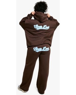 Boohoo Plus Sports Dept Towelling Applique Straight Leg Jogger - Black