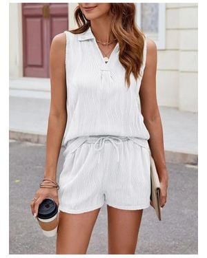 Everyday the Label Textured Johnny Collar Top And Shorts Set - White