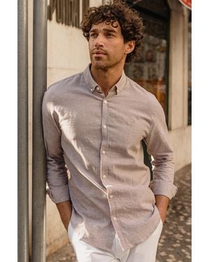 Threadbare 'Bale' Linen Blend Long Sleeve Shirt Jersey - Brown